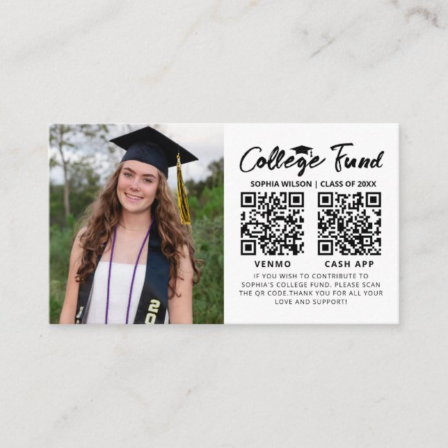 Multi QR Code College Fund Graduation Photo  Enclosure Card (Front)