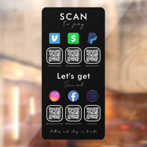 Multi QR Code Connect With Us Scan To Pay Black Window Cling