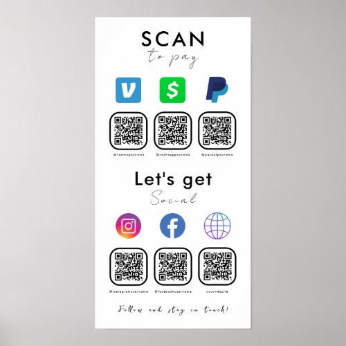 Multi QR Code Connect With Us Scan To Pay White Poster