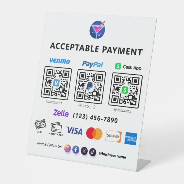 Multi QR Code Payment | White Scan to Pay  Pedesta Pedestal Sign (Front)