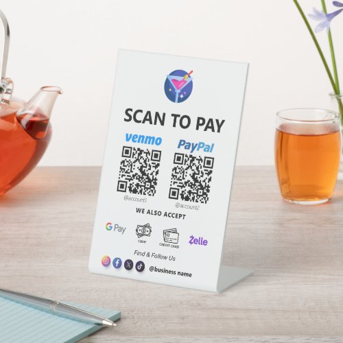 Multi QR Code Payment  White Scan to Pay  Pedestal Sign