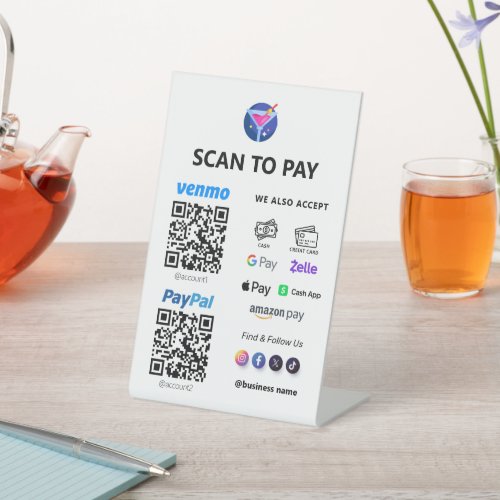 Multi QR Code Payment  White Scan to Pay  Pedestal Sign