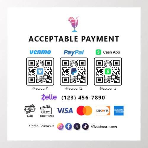 Multi QR Code Payment  White Scan to Pay Wall Decal