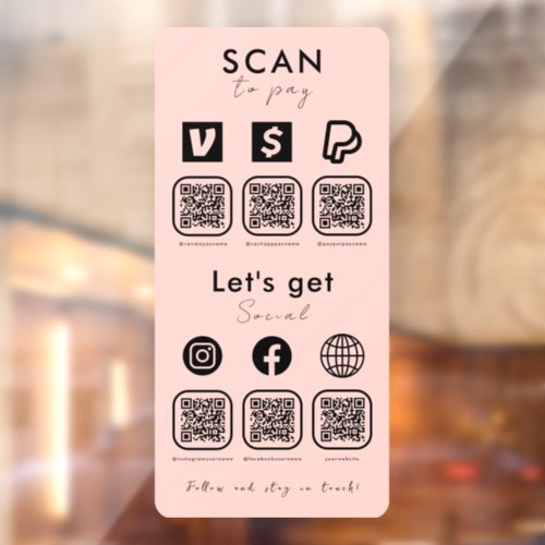 Multi QR Code Scan To Pay Social Media Blush Pink Window Cling