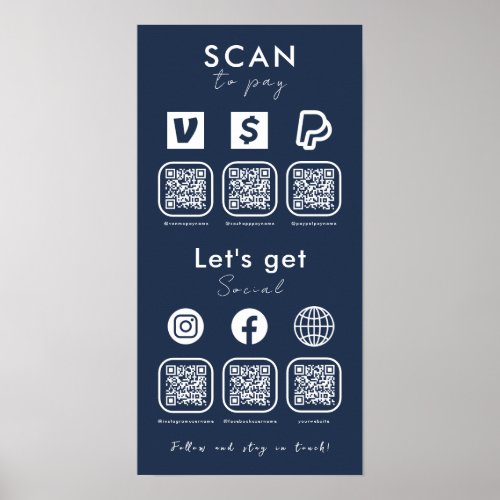 Multi QR Code Scan To Pay Social Media Navy Blue Poster