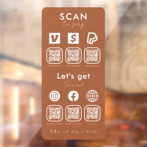 Multi QR Code Scan To Pay Social Media Terracotta Window Cling
