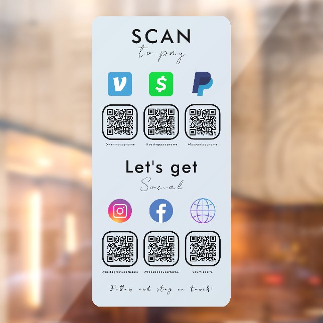 Multi QR Code Social Media Scan To Pay Soft Navy Window Cling (Sheet 2)