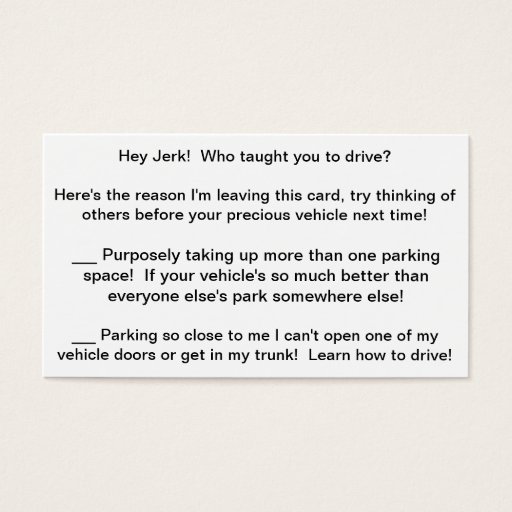 Customizable Multi-Rant Complaint Card to leave bad drivers! Business Card