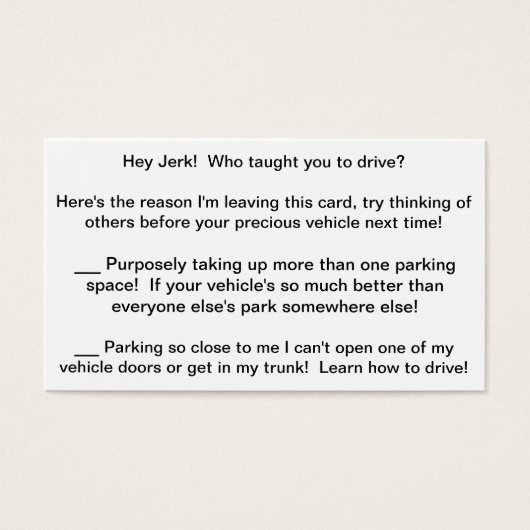 Multi-Rant Complaint Card to leave bad drivers! (Front)
