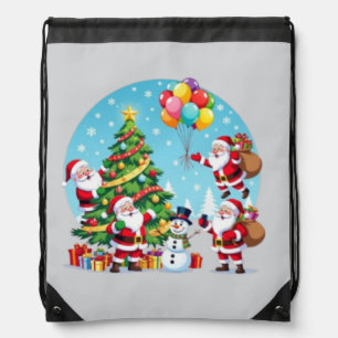 **“Multi-Santa Christmas Fun – 3D Cartoon Transpar Drawstring Bag