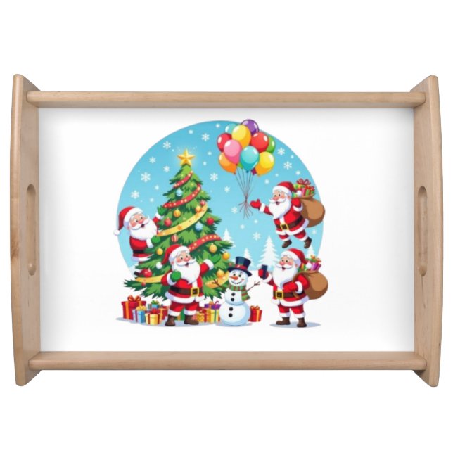 **“Multi-Santa Christmas Fun – 3D Cartoon Transpar Serving Tray (Front)