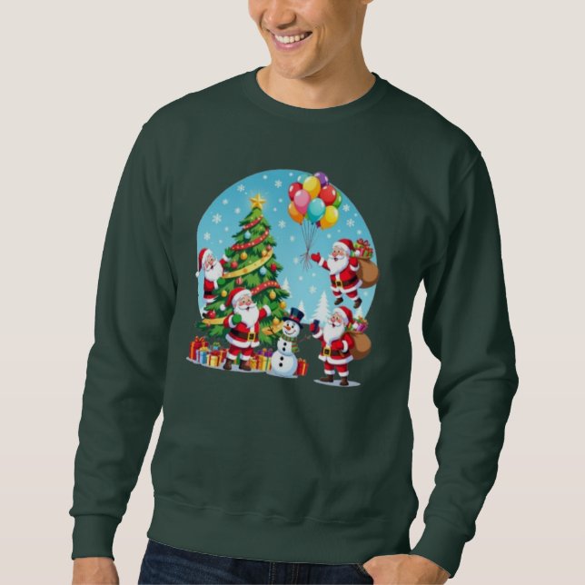 **“Multi-Santa Christmas Fun – 3D Cartoon Transpar Sweatshirt (Front)