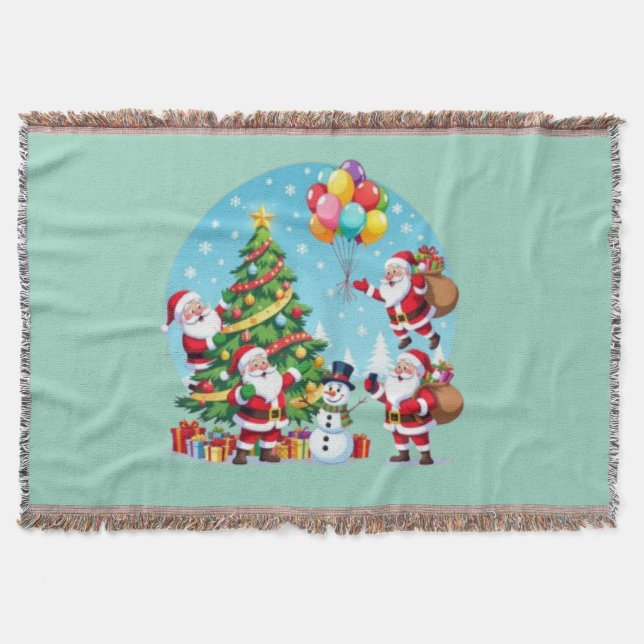 **“Multi-Santa Christmas Fun – 3D Cartoon Transpar Throw Blanket (Front)