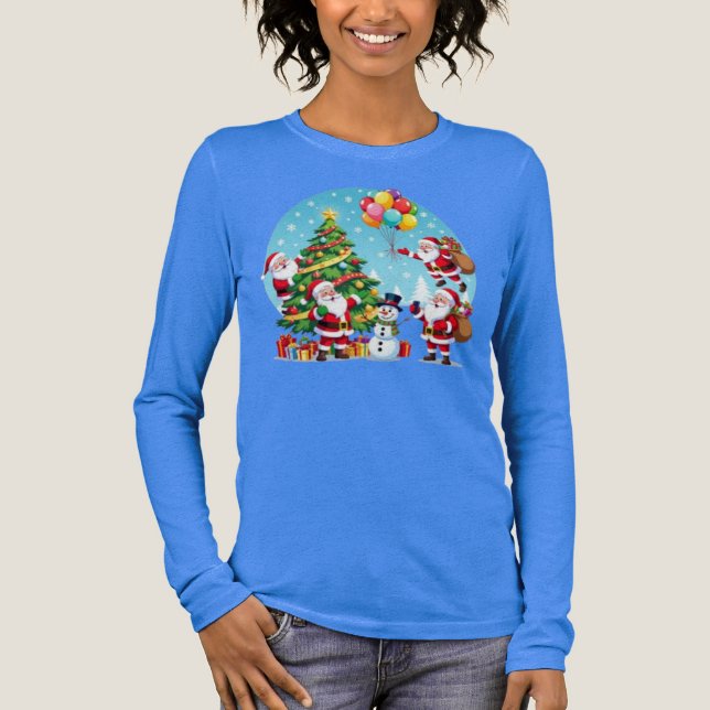 **“Multi-Santa Christmas Fun – 3D Cartoon Transpar Tri-Blend Shirt (Front)