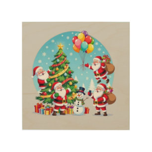 **“Multi-Santa Christmas Fun – 3D Cartoon Transpar Wood Wall Art