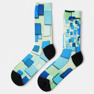 Multi Shades of Blue Square Geometric Design Socks