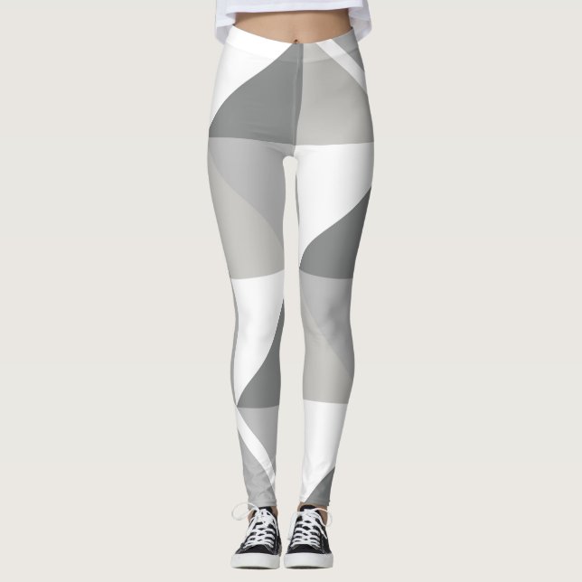 Multi shades of white and grey geometric design leggings (Front)