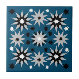 Multi Shaped Sun Bursts   Ocean Blue   Ceramic Tile