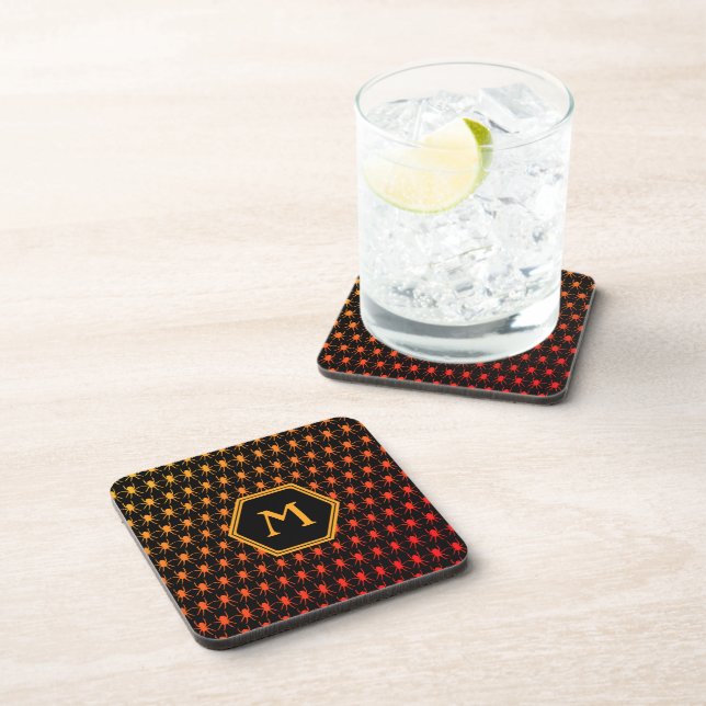 Multi spiders fiery on black Monogram Drink Coaster (Right Side)