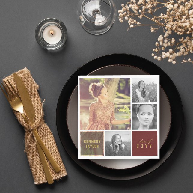 Multi Square Simple Photo Collage Graduation Party Napkins (Multi Squares Simple 4 Photo Collage Graduation Party Napkins by fatfatin @ zazzle.com/color_therapy)