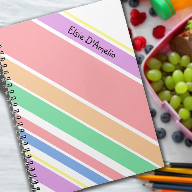 Multi Stripe Pastel Color Modern Girl Personalized Notebook (Creator Uploaded)