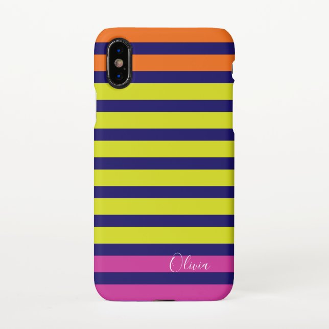 Multi Stripe personalize name monogram iPhone Case (Back)