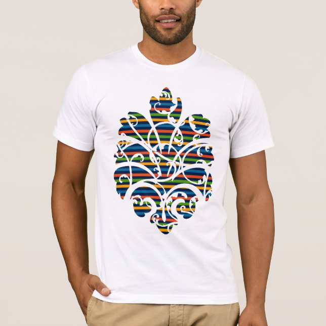 multi stripe scrolls medallion cutout T-Shirt (Front)