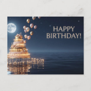 Multi-Tier Birthday Cake with Balloons and Candles Holiday Postcard