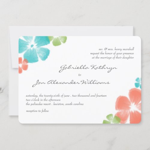 Multi Tropical Watercolor Flowers Wedding Invite