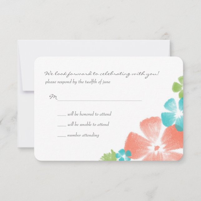 Multi Tropical Watercolor Flowers Wedding RSVP (Front)