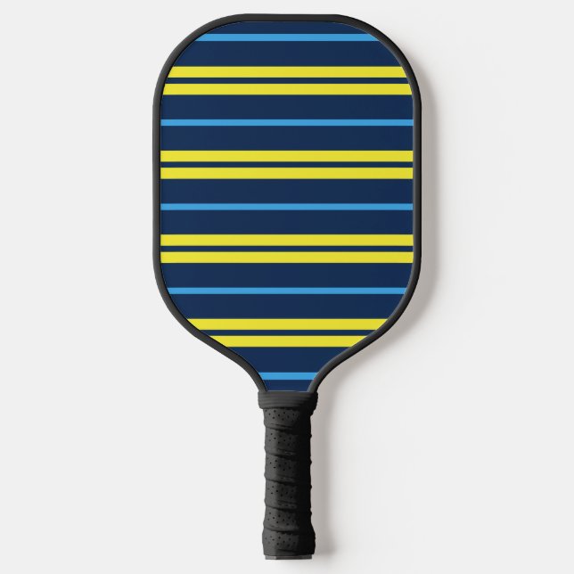 Multi-Width Stripes Blue Yellow Pickleball Paddle (Front)