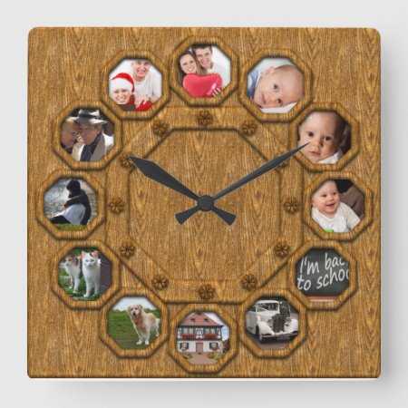 Multi Wood Photo Frame Square Wall Clock