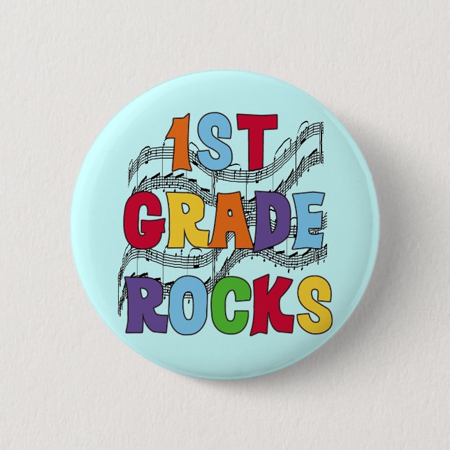 Multicolor 1st Grade Rocks Tshirts and Gifts Button (Front)