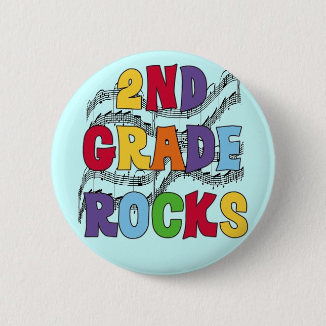 Multicolor 2nd Grade Rocks Tshirts and Gifts Button (Front)