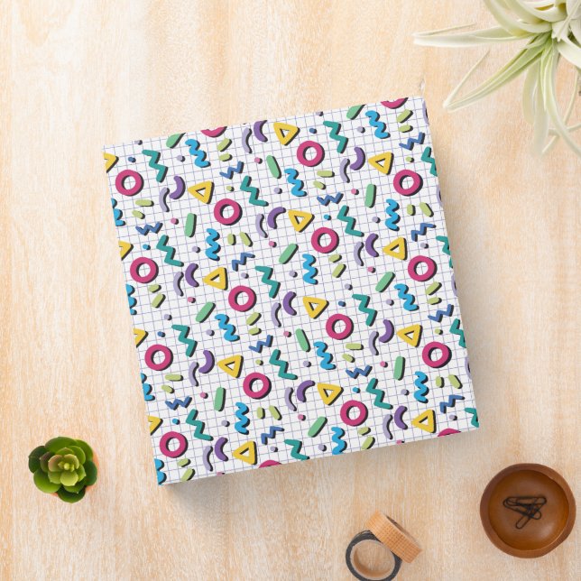 Multicolor 80s Memphis Pattern 3 Ring Binder (In Situ)