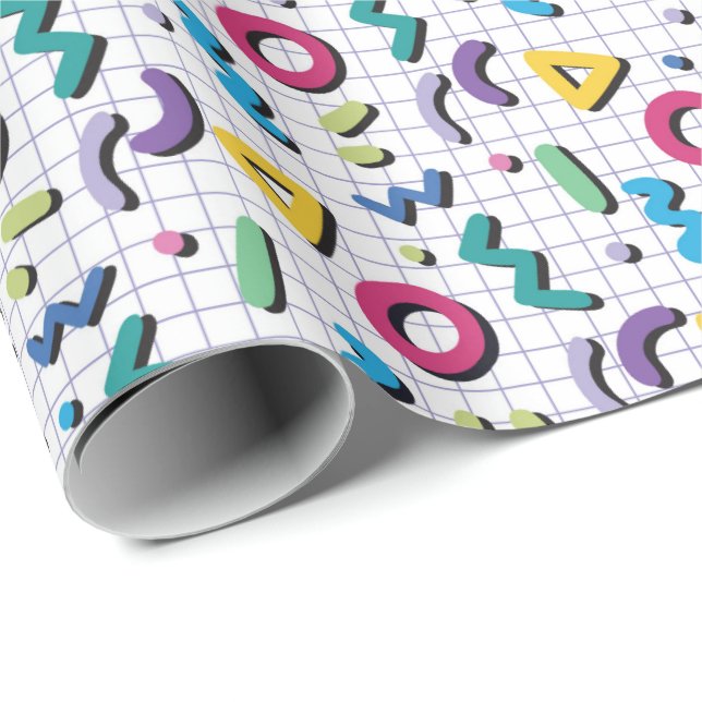 Multicolor 80s Memphis Pattern Wrapping Paper (Roll Corner)