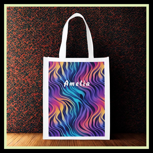 Multicolor 90s Style Wavy Stripes Grocery Bag (Creator Uploaded)