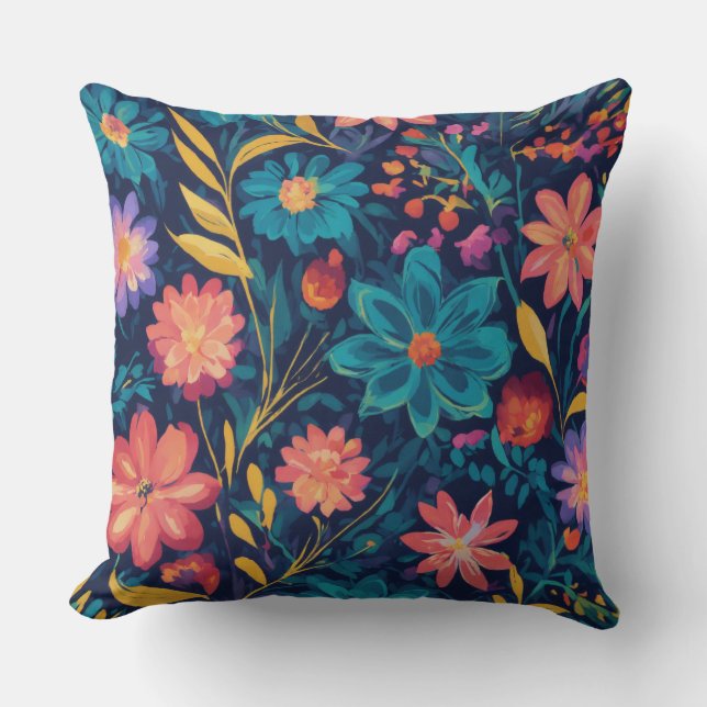 Multicolor abstract Floral Pattern Throw Pillow (Front)
