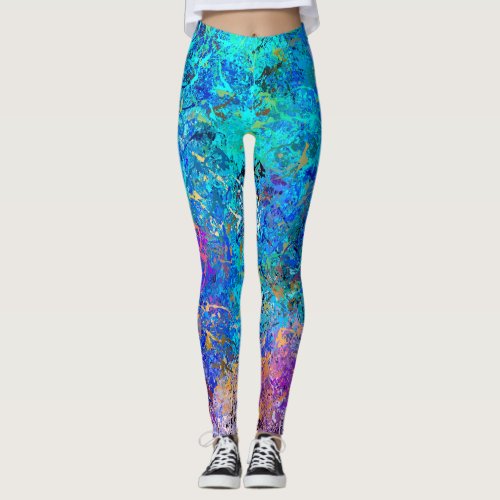 Multicolor Abstract Holi Splatter Painting Leggings