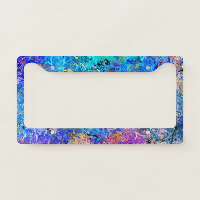 Multicolor Abstract Holi Splatter Painting License Plate Frame (Front)