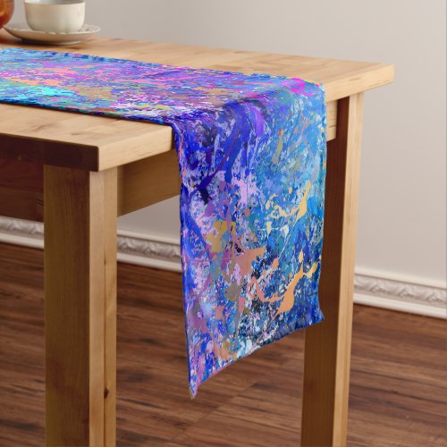 Multicolor Abstract Holi Splatter Painting Short Table Runner