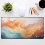 Multicolor Abstract Liquid Waves Personalized Desk Mat<br><div class="desc">Introducing our Personalized Multicolor Liquid Waves Mat. An abstract ensemble of orange, cream, and blue hues forms a captivating pattern of liquid waves, creating a visually appealing display. Personalize this piece with your name for a truly unique addition to your workspace. The soothing tones blend seamlessly, creating a vibrant splash...</div>