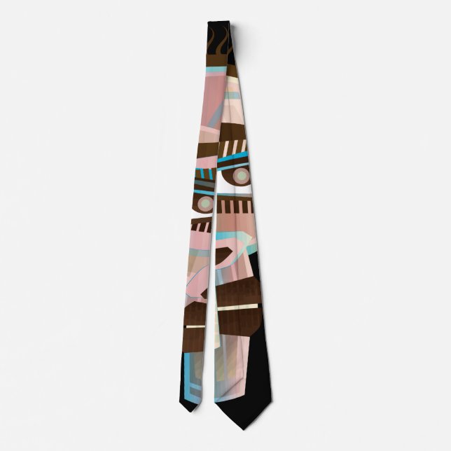 multicolor abstract Tribal face art neck tie (Back)