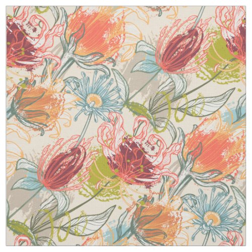 Multicolor African Abstract Floral Pattern Fabric