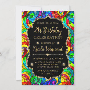 Multicolor and Gold Stained Glass 21st Birthday Invitation