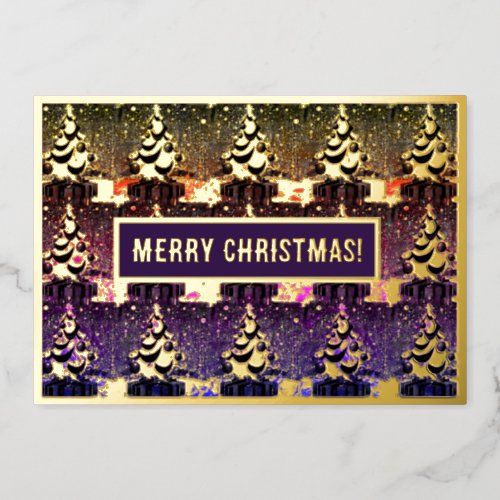Multicolor and golden Christmas tree pattern Foil Invitation