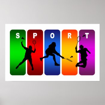 Multicolor Badminton Emblem Poster by TheArtOfPamela at Zazzle