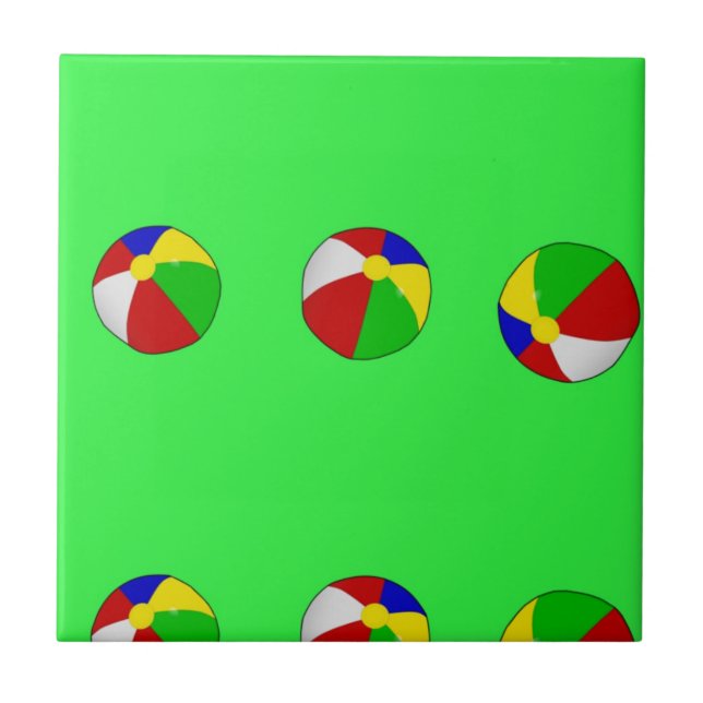 Multicolor beach ball on green ceramic tile (Front)