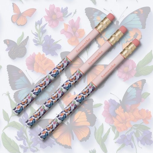 Multicolor Beautiful Butterflies Girly Kids Adult Pencil