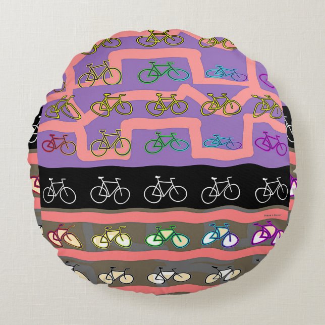 Multicolor Bicycles  Round Pillow (Front)
